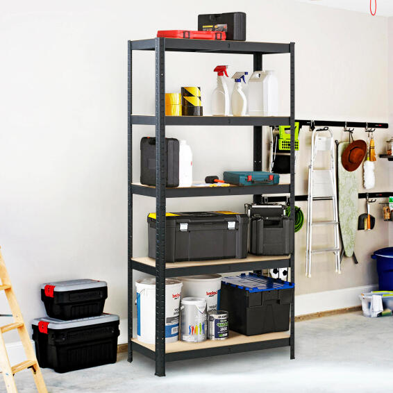 Fine living mdf board & metal shelving 5 tiers black w30xd90xh180cm