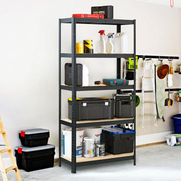 Fine living mdf board & metal shelving 5 tiers black w30xd90xh180cm