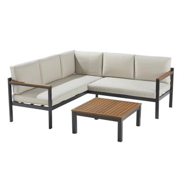 Naterial oris ii aluminuim corner set + coffee table dark grey / beige cushion