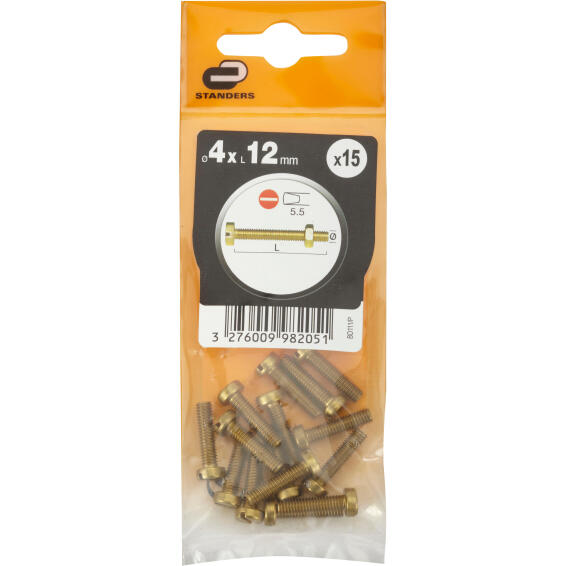 Machine screws brass 4.0x12mm 15pc standers