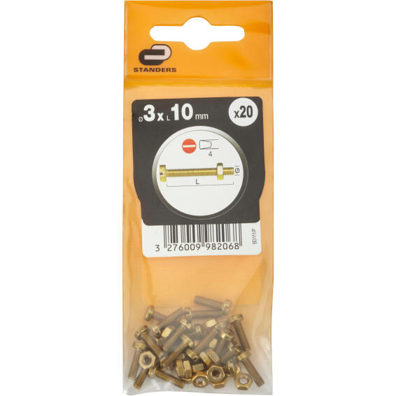 Machine screws brass 3.0x10mm 20pc standers