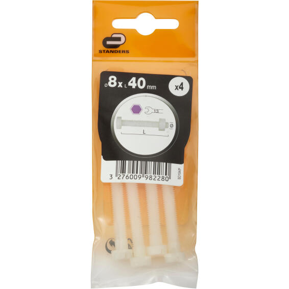 4 Hexagonal Screw M 8X 40 Pl.White