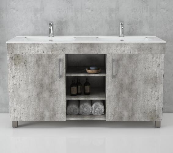 Bathroom Cabinet and Double Basin Free Standing Natural Concrete 1200mm