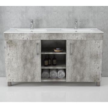 Bathroom Cabinet and Double Basin Free Standing Natural Concrete 1200mm