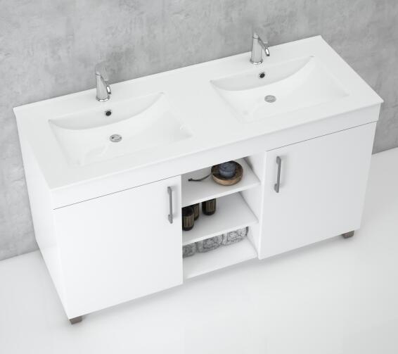 Bathroom Cabinet and Double Basin Free Standing Silhouette White 1200mm