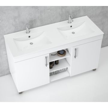 Bathroom Cabinet and Double Basin Free Standing Silhouette White 1200mm