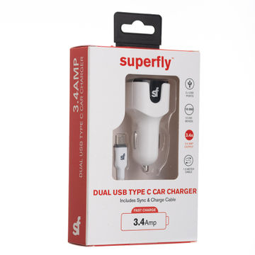 CAR CHARGER 3.4A DUAL TYPE C WHITE