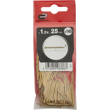 Lost head nail brass plated 1.5x25mm 140pc standers