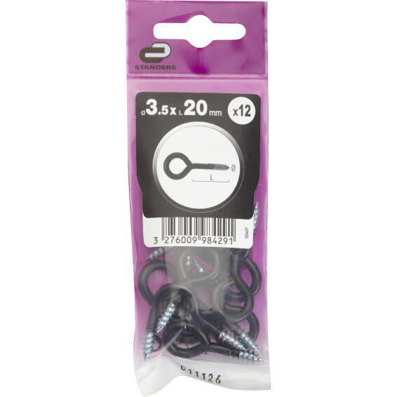 Eye screws black powder coated 3.5x20mm 12pc standers