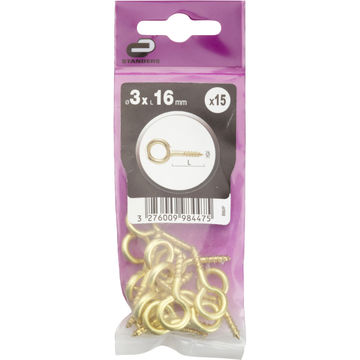 Eye screws brass plated 3.0x16mm 15pc standers