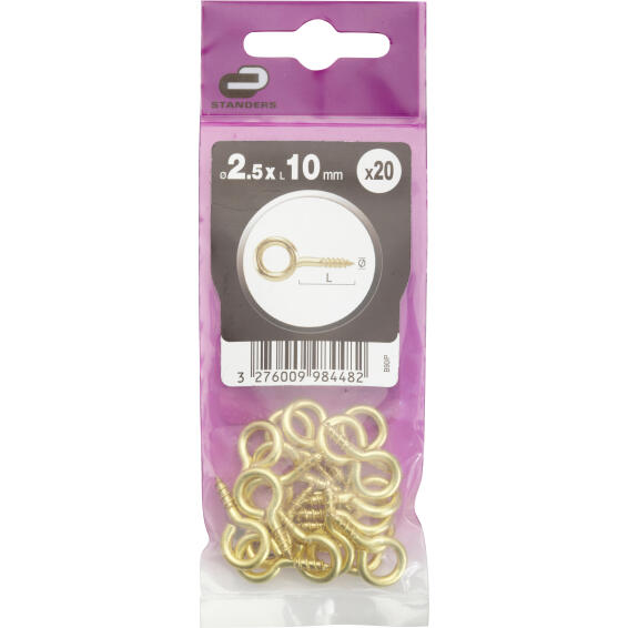 Eye screws brass plated 2.5x10mm 20pc standers