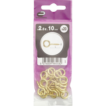 Eye screws brass plated 2.5x10mm 20pc standers