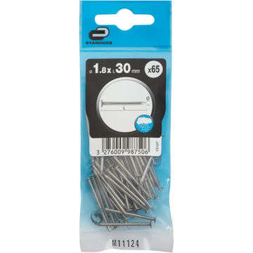 Flat head nail stainless steel 1.8x30mm 65pc standers
