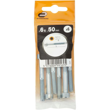 Socket screws hex zinc plated M6x50mm 6pc standers