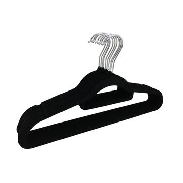 Spaceo Flocked Hanger Black Set of 10