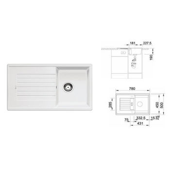 SINK GR+RESI ZIA 1B1D WHT 78X50CM