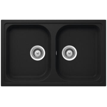 Frasa Kitchen Sink Momento Double Bowl Quartz Resin Composite Black L79Cm X W50Cm