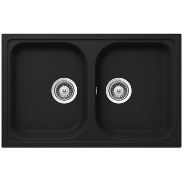 Frasa Kitchen Sink Momento Double Bowl Quartz Resin Composite Black L79Cm X W50Cm