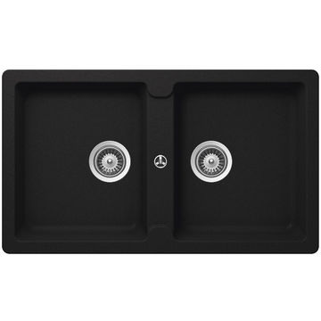 Frasa Kitchen Sink Enigma Double Bowl Quartz Resin Composite Black L86Cm X W50Cm