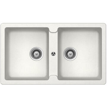 Kitchen sink 2 deep bowls stone composite drop in FRASA ENIGMA 90 white 500 x 860mm