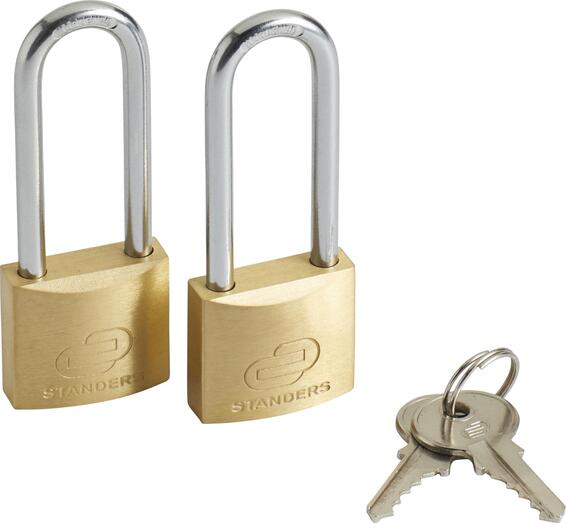 STANDERS L/SHAKLE BRASS PADLOCK 30MM 2PK