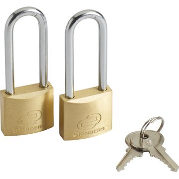 STANDERS L/SHAKLE BRASS PADLOCK 30MM 2PK