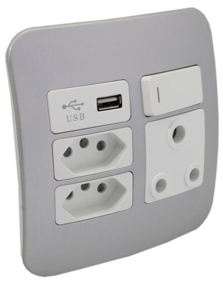 Socket VETI 1 1x3 & 2x2 pin USB port 4x4 silver