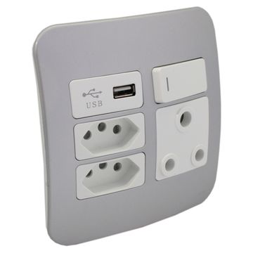 Socket VETI 1 1x3 & 2x2 pin USB port 4x4 silver