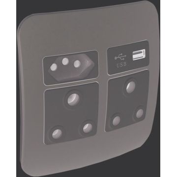 Socket 100x100mm 1x3pin - 1x2pin -1xUSB VETI 1 silver