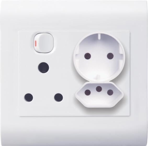 Socket Schuko Pipelli 1x3 & 1x2 Pin 4x4 White