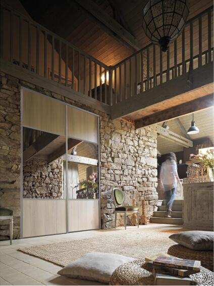 Wardrobe Sliding Door 1/2 Mirror Cream Acacia h250xw62cm