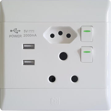 Socket CBI ELECTRIC white 1x3 & 1x2 pin 2 USB ports 4x4