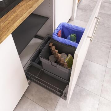 Delinia kitchen under sink pull out recycling bins H56,8cm x W48,2cm x D31,6cm