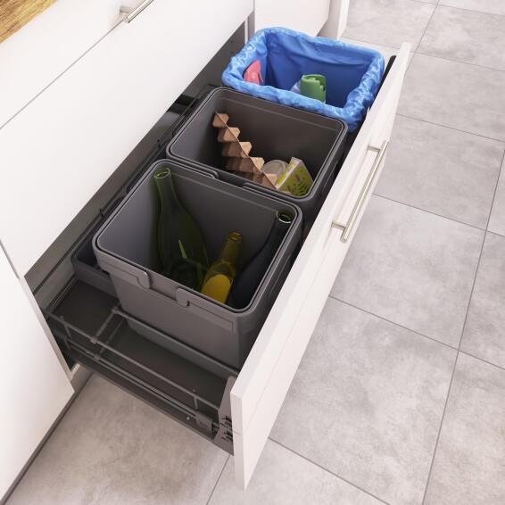 Delinia Kitchen Under Sink Pull Out Recycling Bins H76,8Cm X W48,2Cm X D31,6Cm