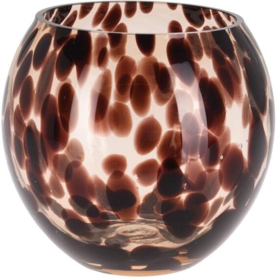 GLASS TEALIGHT HOLDER WITH BROWN-COLOUR