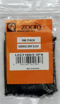 Cable tie ZOOID black 100mm x 2.5mm 100 pack