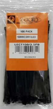 Cable tie ZOOID black 150mm x 3.5mm 100 pack
