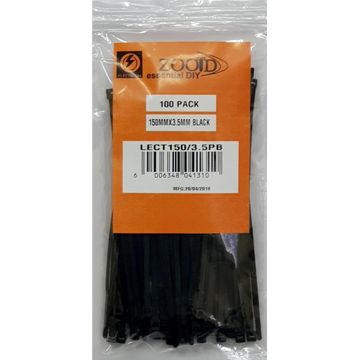 Cable tie ZOOID black 150mm x 3.5mm 100 pack