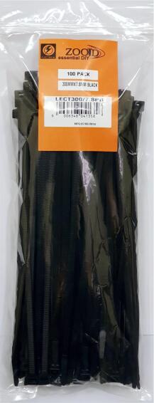 Cable tie ZOOID black 300mm x 7.8mm 100 pack