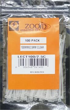 Cable tie ZOOID clear 100mm x 2.5mm 100 pack
