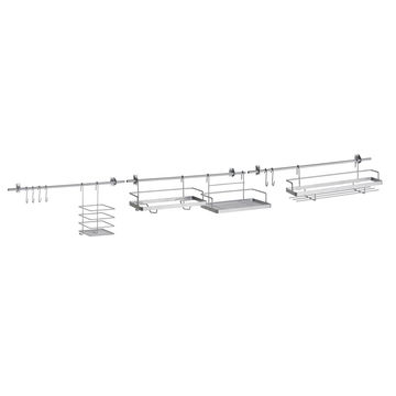 Kitchen Accessories Wall Hanging Set 3 Rods 53Cm,4 Baskes,6 Hooks And Fixings