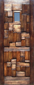 Entry Door Mixed Solid Wood Rustic with Mirror Glass-w813xh2032mm