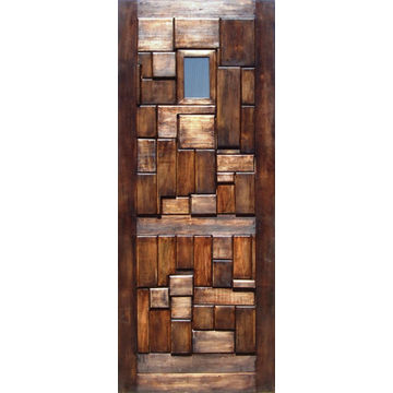 Entry Door Mixed Solid Wood Rustic with Mirror Glass-w813xh2032mm
