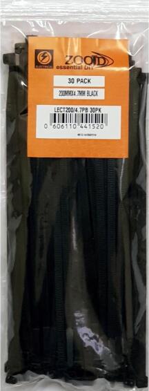 Cable tie ZOOID black 200mm x 4.7mm 30 pack