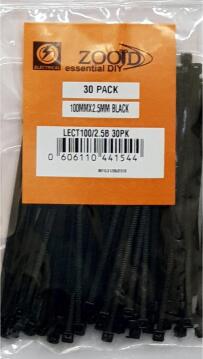 Cable tie ZOOID black 100mm x 2.5mm 30 pack