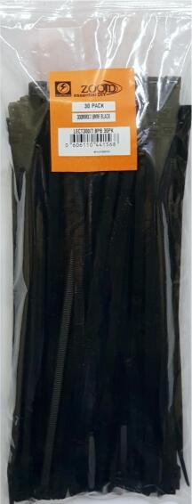 Zooid Cable Tie Black 300mmx7.8mm 30 Pack