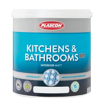 Plascon Matt Kitchens & Bathrooms Wall Paint Interior  White 2.5L