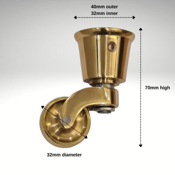 Castor wheel DCH solid brass polished 32mm