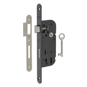 Mortise lock NF axis 40mm black finish rounded frame