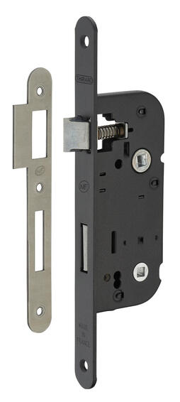 Mortise lock NF axis 40mm with knob black finish rounded frame